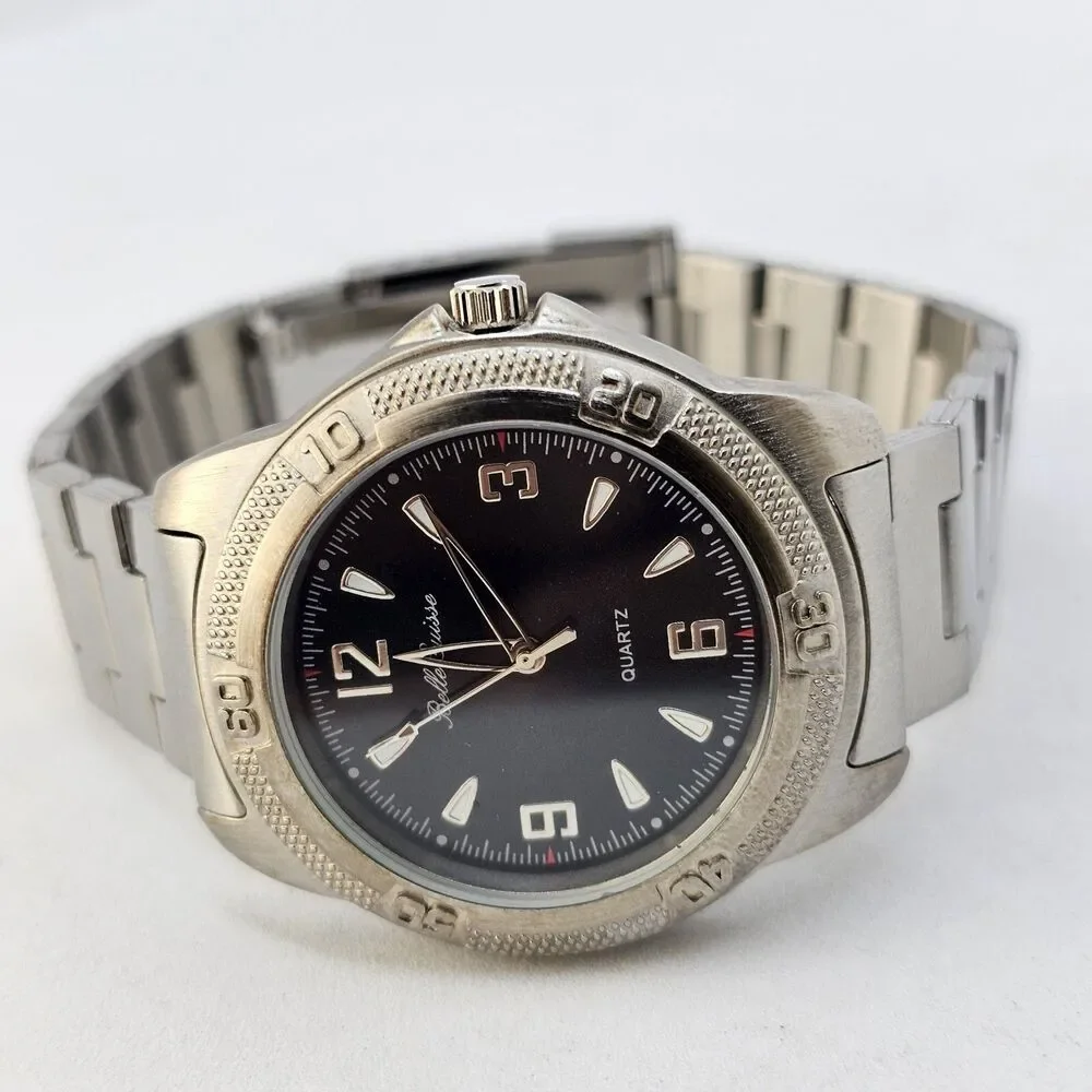 Belle Suisse 38MM Men's Watch Black Dial Gray Band Mineral Crystal 8